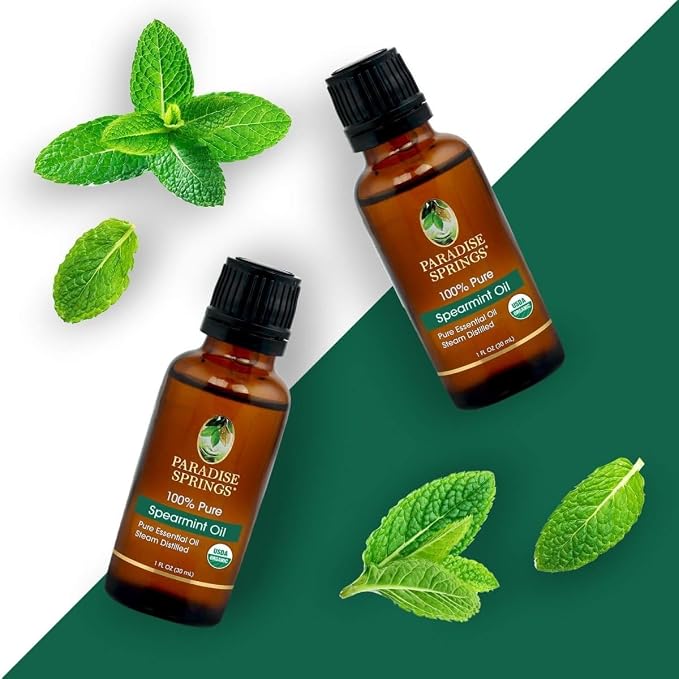Paradise Springs Organic Spearmint Essential Oil, 100% Pure and Natural Organic Spearmint Essential Oil for Diffusers for Home Aromatherapy, Massage, Humidifiers, 1 fl oz (30ml)