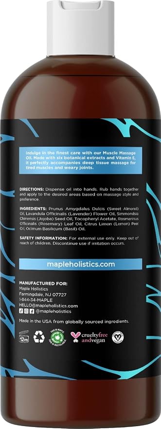 Sensual Couples Massage Oil - Tropical Full Body Oil with Jojoba, Coconut & Sweet Almond Plus Sore Muscle Relief with Rosemary - Non GMO, Gluten Free & Vegan