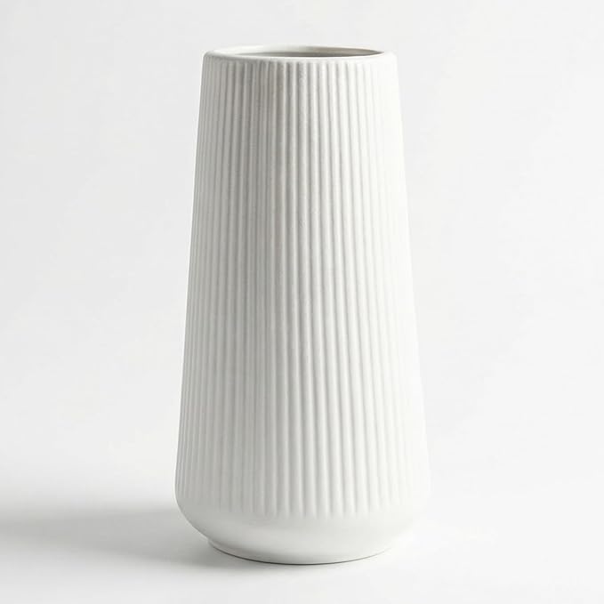 White Ceramic Vase, 8 Inch Flower Vases for Pampas Grass and Dried Flowers, Modern Vase for Living Room Table, Kitchen Shelf, Wedding Centerpiece Decor