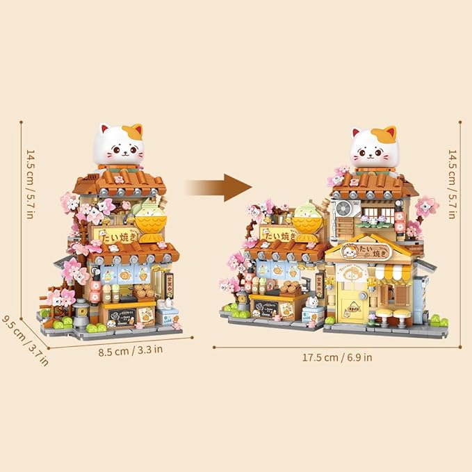 Lucky Cat Building Set,Openable Taiyaki Shop 923PCS Mini Brick Building Toy for Boys Girls Age 8+