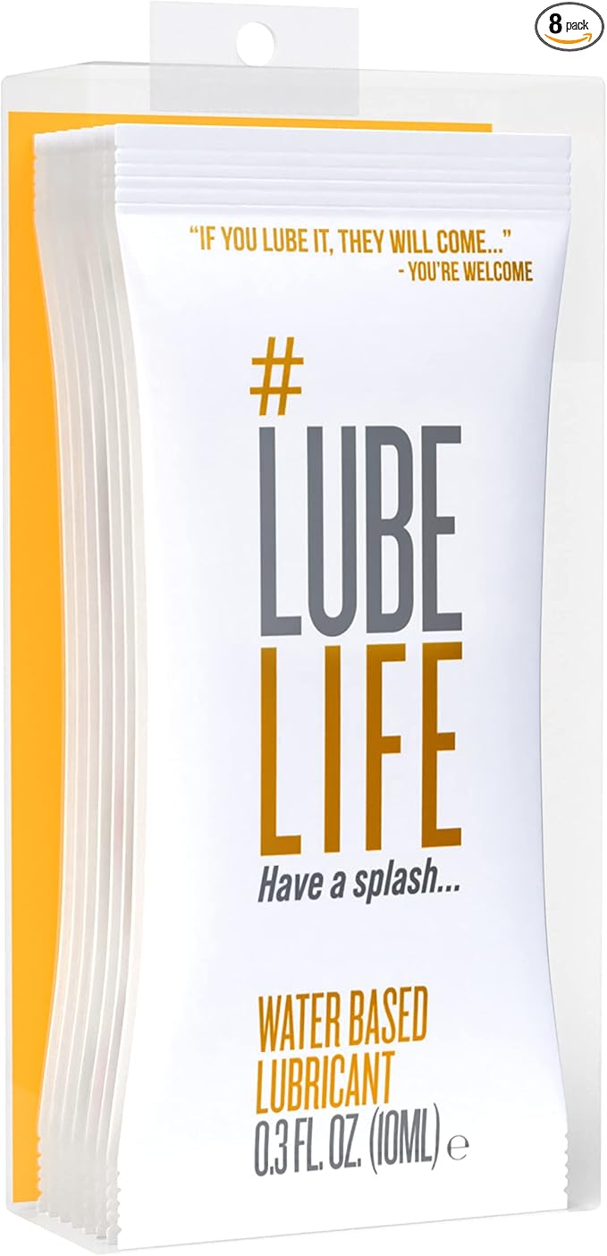LUBELIFE Adventurer's Assortment Pack, Personal Lubricants, Silicone and Water-Based Hybrid, Barely There Thin, Anal Lube for Men, Women and Couples, 8 x 0.3 oz
