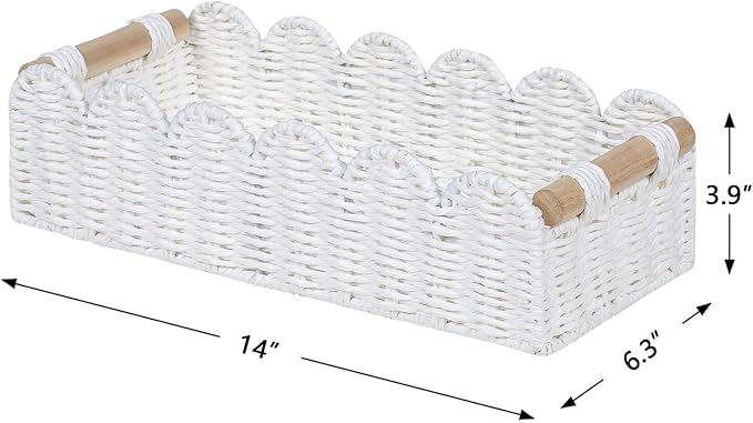 CubesLand Scalloped Toilet Paper Storage Basket W/Handle for Home Decor | Handwoven Toilet Organizer Basket for Countertop, Over Toilet Shelf, End Table, Living Room Cozy Decorative & More, White