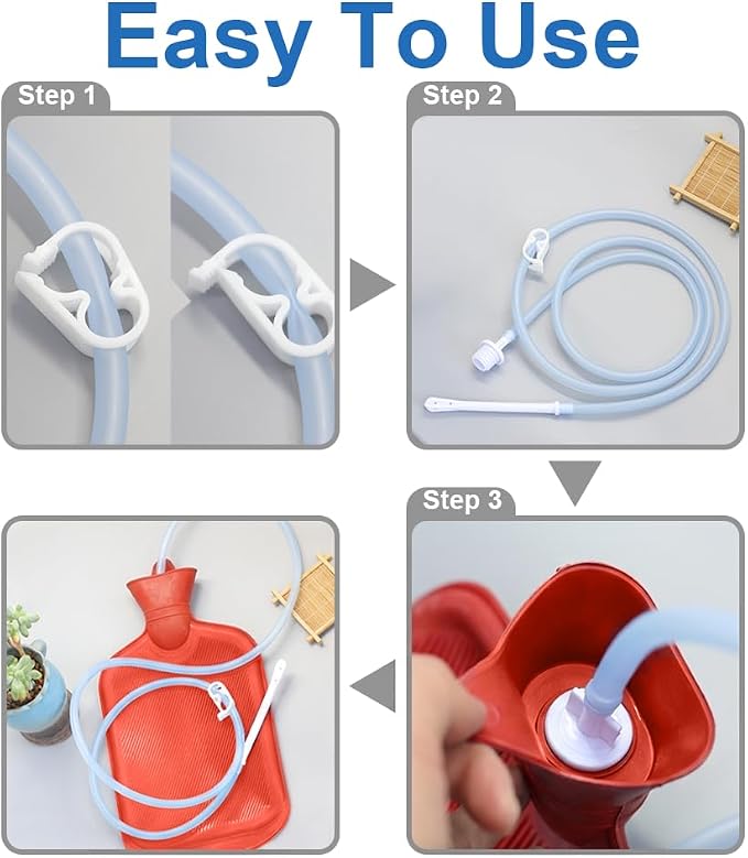 Enema Bag Kit for Women & Men, Colon Cleanse Enema Bag 2L with 4 Tips & Flow Control Clamp, 5ft Hose, Hook, Storage Bag