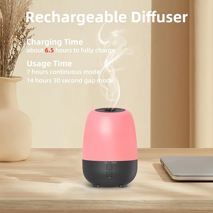 SEEDSEEL 150ML Cordless Essential Oil Diffuser, Built-in 6000mAH Rechargeable Battery, 7 Hours Run Time, 7 Colors LED Light, Portable Aromatherapy Diffuser