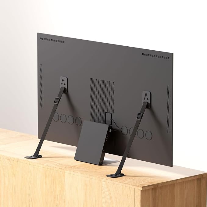 Yeya TV Safety Straps, Anti-Tip Furniture Anchors, Black, No-Drill, 2 Pack | Long, For Flat Screen, Adjustable Wall Mount, 1.5" to 25"