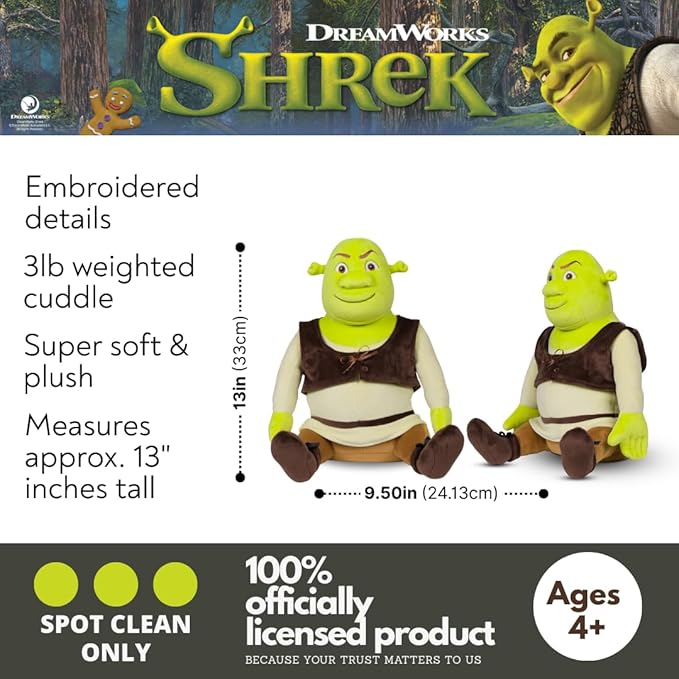 Franco Calm Shrek Orge Bedding Super Soft Plush Calming 3Lb Weighted Cuddle Pillow Buddy, Comfort Pillow (Officially Licensed Product)
