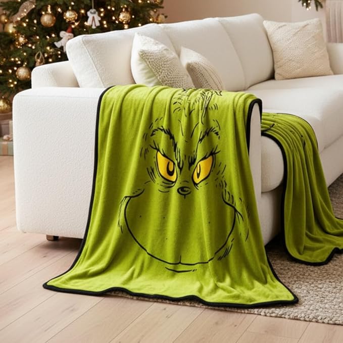 Collectibles Dr. Seuss The Grinch Holiday Christmas Bedding Super Plush Cozy Throw, 46 in x 60 in, (Officially Licensed Product) By Franco