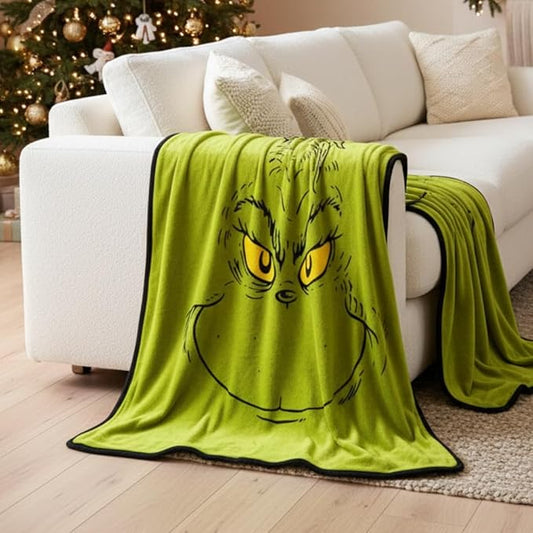 Collectibles Dr. Seuss The Grinch Holiday Christmas Bedding Super Plush Cozy Throw, 46 in x 60 in, (Officially Licensed Product) By Franco