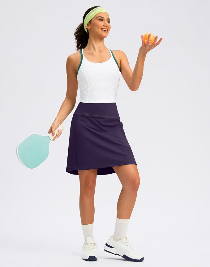 Women's 18" Skorts with 4 Side Pockets High Waisted Long Golf Skirt | Soft, Lightweight, Stretch, Breathable, Mesh Built-in Shorts, Athletic, Tennis, Dressy, Casual