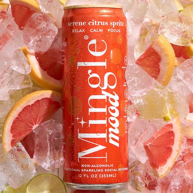 Mingle Mocktails Serene Citrus Spritz Nootropic Non Alcoholic Drinks with Ashwagandha, L-Theanine, Lion's Mane, Adaptogens, Alcohol Alternative Pre-Mixed Mocktails, Gluten Free Vegan, 24 Pack 12 fl oz
