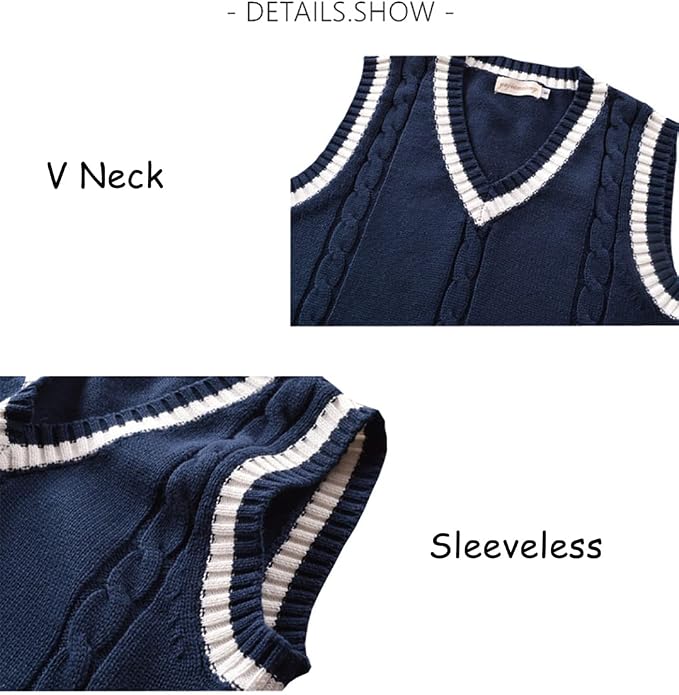 jinghuiyue Women’s V Neck Sweater Vest School Uniform Solid Color Sleeveless Knit Sweaters Pullover Tank Tops