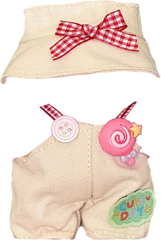 Candy Overall Set for 15-17cm Dolls - Cute Lollipop Print Overalls & Hat, Doll Clothes Fashion Outfit for Photography & Display.(Bowknot Overalls Set)