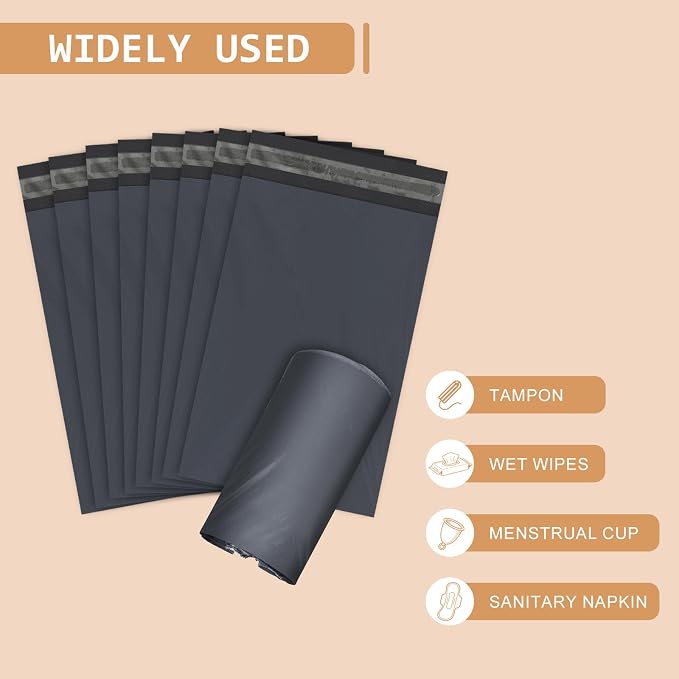 100 PCS Sanitary Napkin Disposal Bags, Feminine Hygiene Disposal Bags, Period Disposal Bag, Privacy and Discreet, Odor Sealing, Opaque Waste, Suitable for Tampons Tampons Pads, Gray-Black