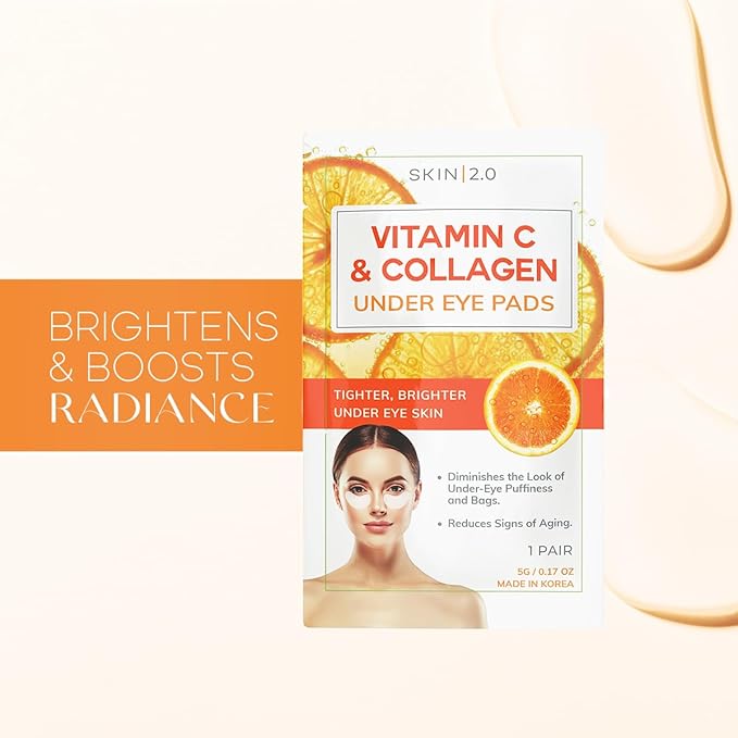 Vitamin C & Collagen Under Eye Patches - Dermatologist Tested - Brightens Dark Circles, Tightens Under Eye Area, Anti-Aging - Natural Ingredients Korean Skin Care - All Skin Types - 15 Pairs