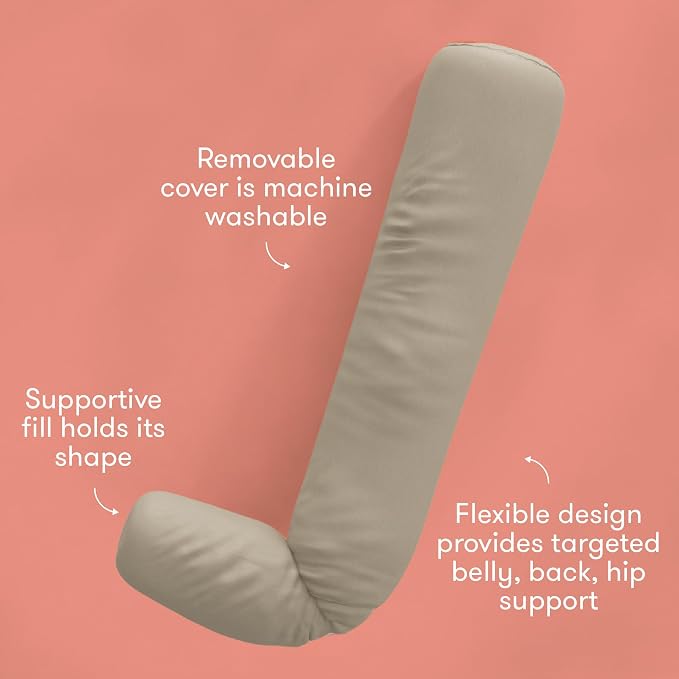 Frida Mom Compact Support 4-in-1 Pregnancy Pillow, Cooling Pregnancy Pillow, Twist & Bends into 4 Shapes for Comfort & Full Body Support, Compact Storage, Easy to Clean, Breathable, Storage Bag, Taupe