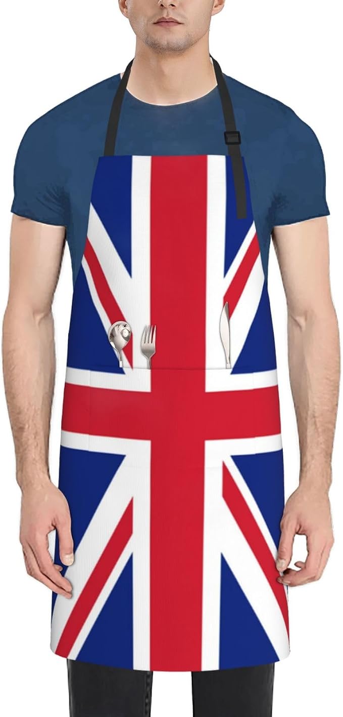 Cute Flag Kitchen Cooking Aprons for Women Men Adjustable Patriotic Flag Apron with 2 Pockets for Home Kitchen Garden