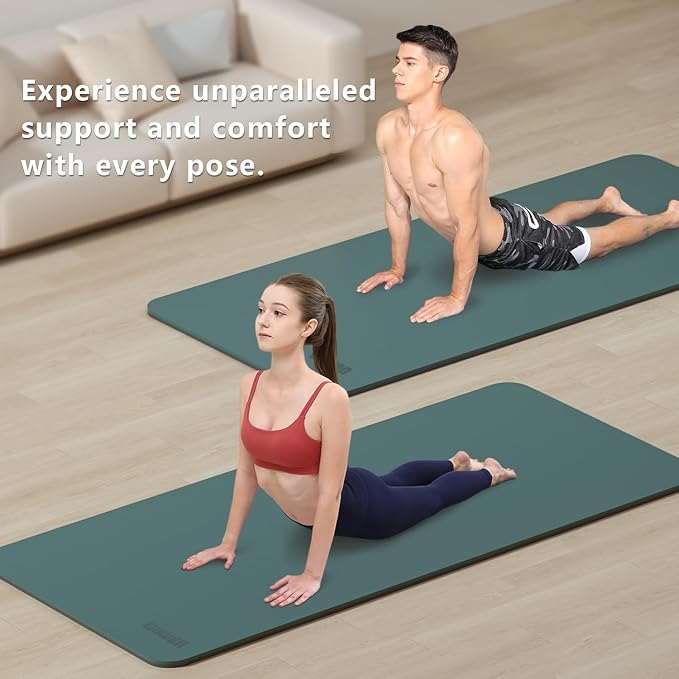Wide Yoga Mat-80cm Extra Thick 1/3'' Fitness Exercise Mat Carry Strap
