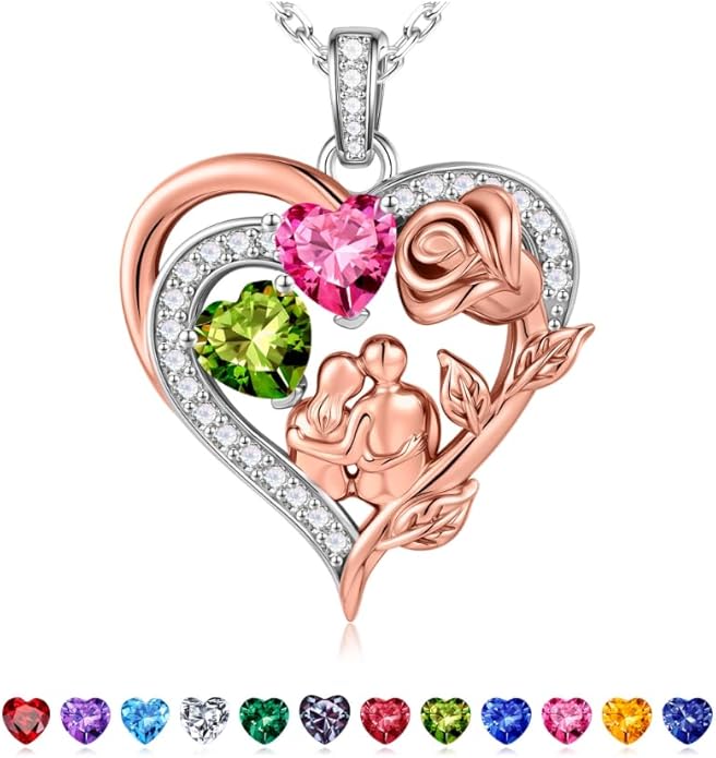 Iefil Valentines Day Gifts for Her - 925 Sterling Silver Birthstone Necklace for Women, Anniversary Birthday Gifts for Wife Girlfriend Mom