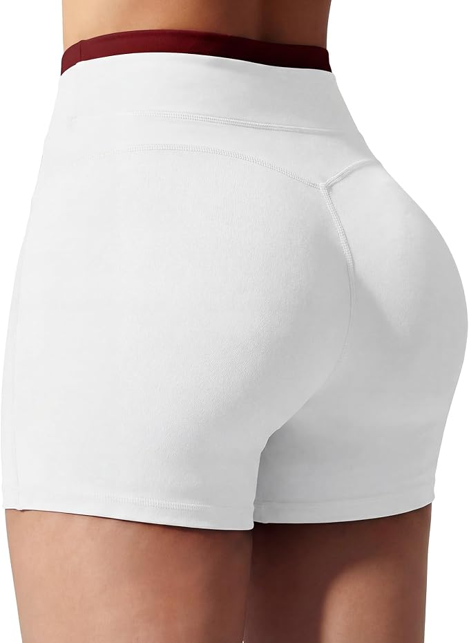 SEASUM Color-Block Shorts for Women Workout Seamless Front Short High Waisted Spandex Booty Shorts for Gym Yoga