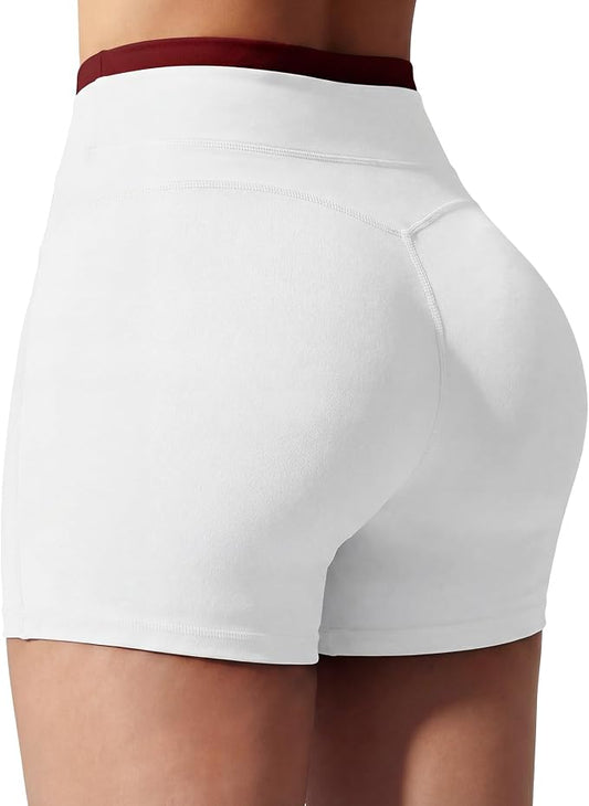 SEASUM Color-Block Shorts for Women Workout Seamless Front Short High Waisted Spandex Booty Shorts for Gym Yoga