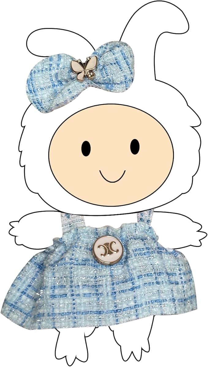 Doll Dress Set for 15-17cm Dolls, Cute Clothes for Dolls. Clothes Accessories for Doll Dress, Cute Miniature Clothes for Bag Charm, Photo Props, and Fashion Display. (Blue Checkered Dress)
