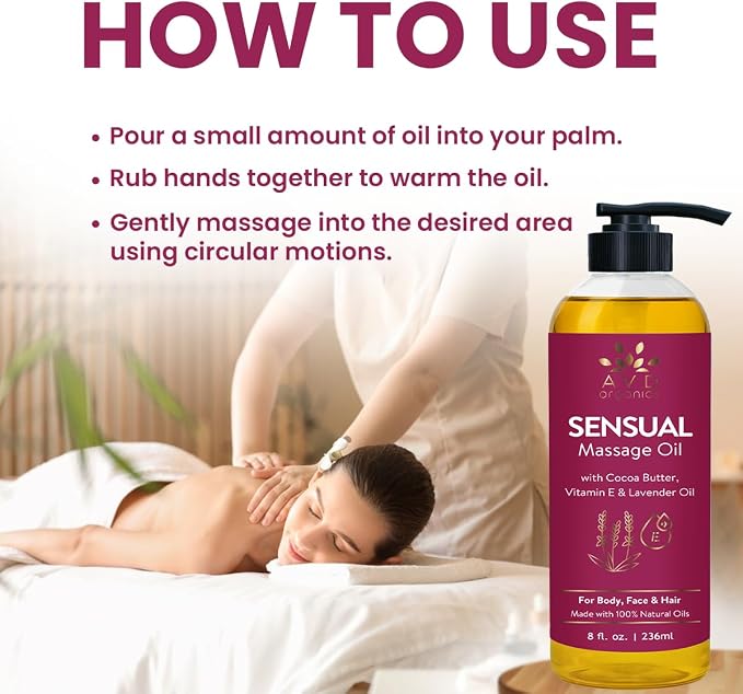 AVD Organics Sensual Massage Oil 236 ml | Intimate Moments & Enhanced Stimulation |Aromatherapy Date Night | Ideal for Full Body & Muscle Massage | for Women & Men| 8 fl .oz