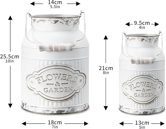 French Style Shabby Chic Decor White Farmhouse Metal Flower Vase Galvanized Decor for Kitchen, Bathroom, Sparklers for Weddings