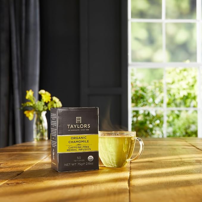 Taylors of Harrogate Organic Chamomile, Herbal Tea, Pillow Tea Bags, 50 Count (Pack of 6), Mellow, Silky & Soft, Caffeine-Free, Enjoy Hot or Iced, 300 Teabags Total