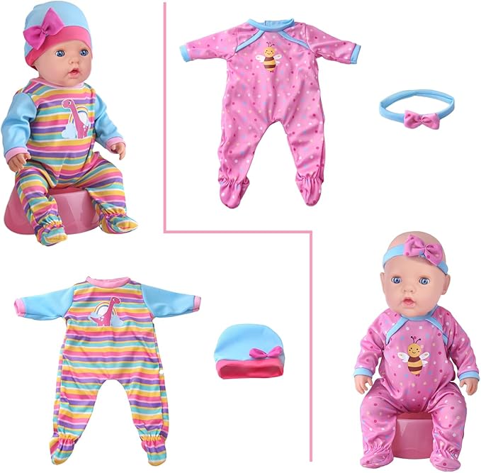 UNICORN ELEMENT 10 Sets Baby Doll Clothes for 14-18 Inch Dolls, Doll Pjs Outfits Playtime Jumpsuits Fit in 15 Inch Dolls Reborn,Total 20 Pcs Outfits and Accessories for 43cm New Born Baby Dolls