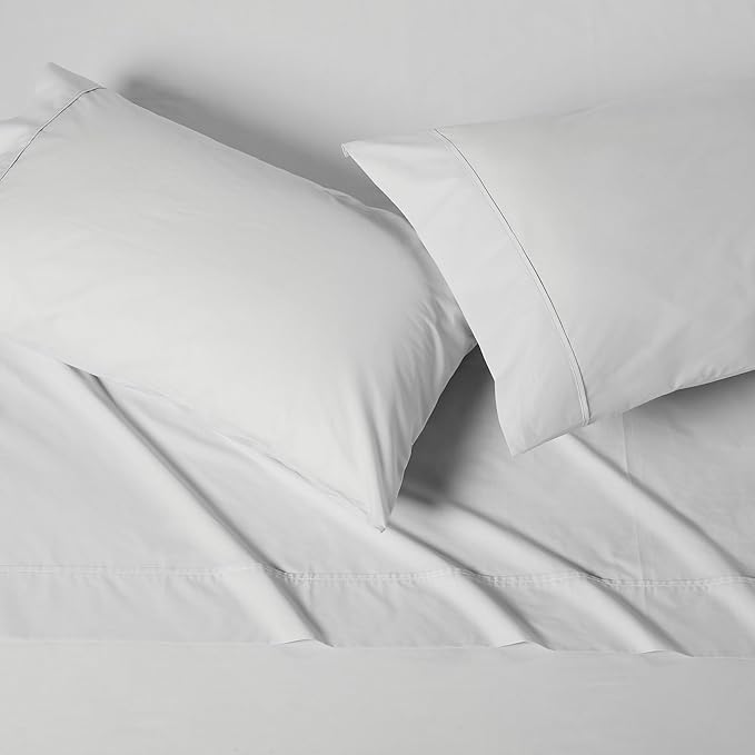 Amazon Basics 100% Organic Cotton Kids' Sheet Set with Deep Pockets and Pillowcase, Queen, Pale Gray