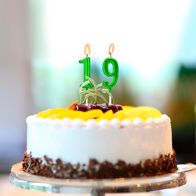 Beanlieve Green Numeral Birthday Candles - Cake Numeric Candles Number 0 1 2 3 4 5 6 7 8 9,Used for Cake Decoration on Birthday Parties and Wedding Anniversary Celebrations(10 Pieces)