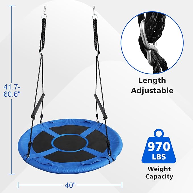 40 Inch Saucer Tree Swing for Kids Adults - 900Lb Weight Capacity, 900D Waterproof Oxford Fabric Platform Swing Seat with Safety bar and Adjustable Hanging Straps for Backyard or Outdoor Playground