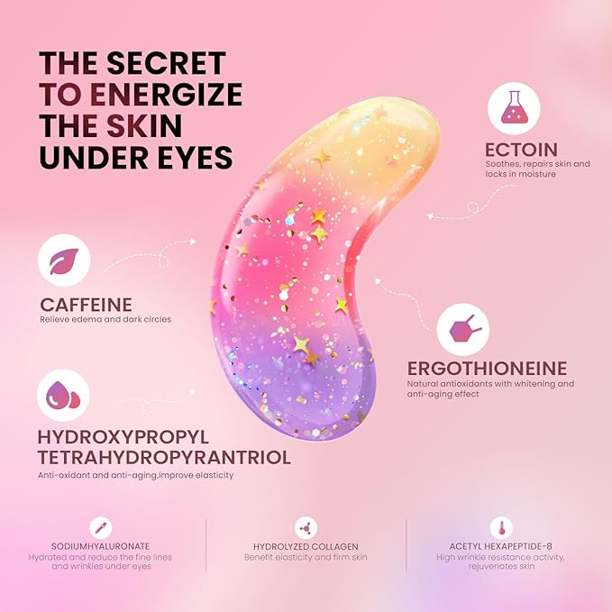 AILEORY Under Eye Patches (48 Pairs) - Tri-color Glitter Eye Gel Pads for Dark Circles, Puffy Eyes, Under eye Bags, Wrinkles | Natural Collagen Under Eye Mask Patches, Mothers Day Gifts for Mom
