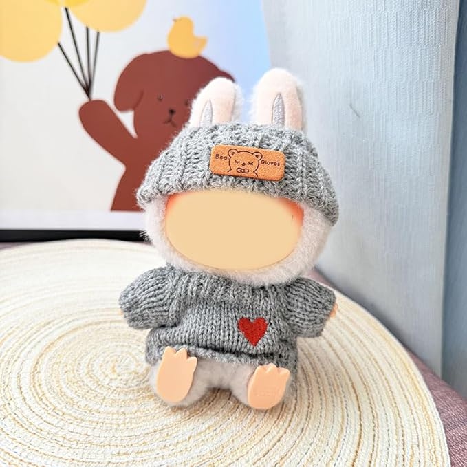17cm Doll Clothes(NO Doll), Cute Dolls Outfit Accessories with Gray Sweater & Knit Hat Small Kawaii Clothes Set for Dolls (Style 7)