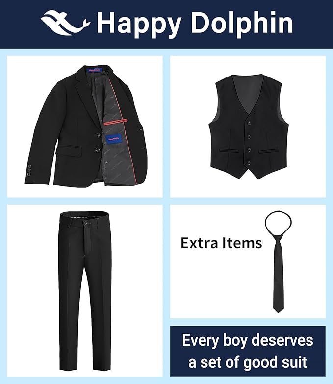 Happy Dolphin Boys Suit Set Modern Fit Kids Suits Adjustable Waist Boys Wedding Outfit for Boy Communion Suits for Boys