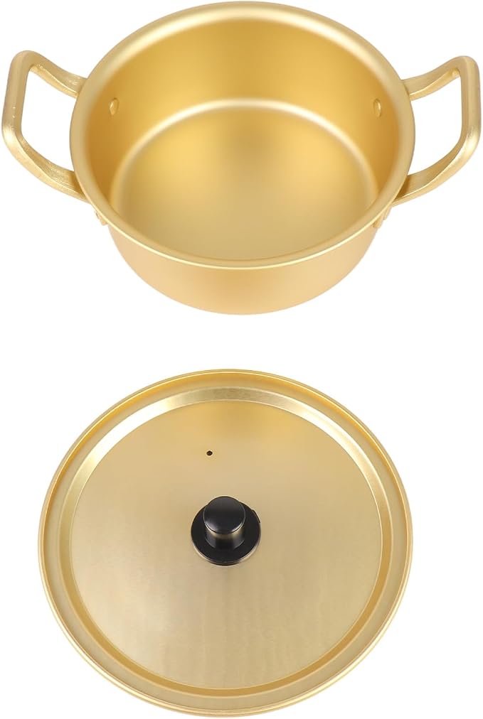 SUNGOOYUE Yellow Aluminum Ramen Noodle Pot 20cm Korean Soup Pan Aluminum Alloy Fast Heating Double Handle for Pasta Soup and Noodles on Open Flame or Ceramic Stove (#1)