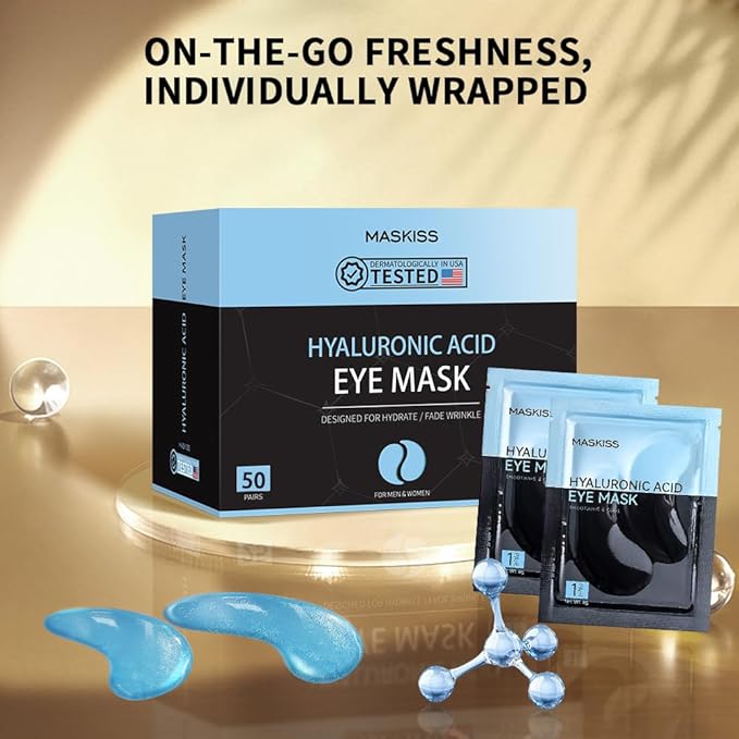 Maskiss Under Eye Patches (50 Pairs), Hyaluronic Acid Eye Masks for Dark Circles Puffy Eyes Undereye Bags, Collagen Eye Patches for Wrinkles and Hydrate, Skin Care Gift for Her