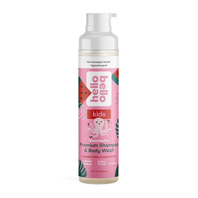 Hello Bello Watermelon Shampoo and Body Wash, Hypoallergenic, Dermatologist and Pediatrician Tested Formula for Babies and Kids, 10 FL Oz (Packaging may vary)