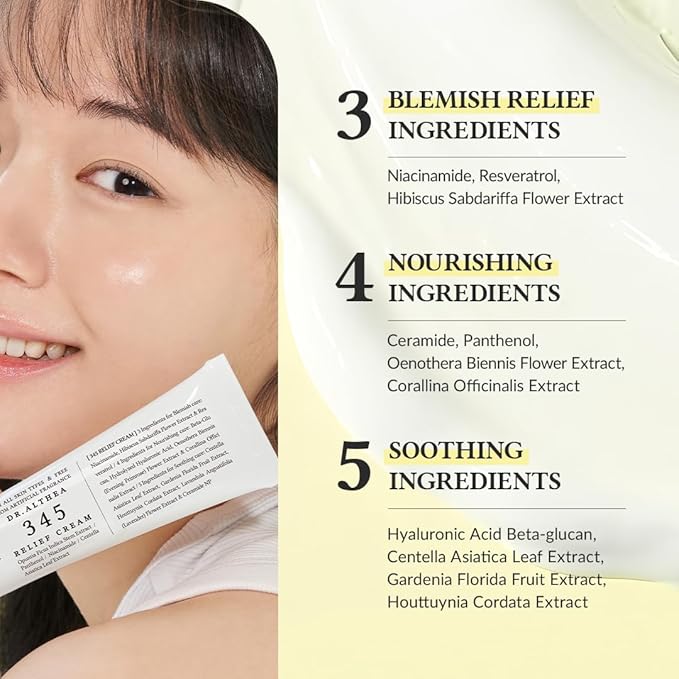 Dr.Althea 345 Relief Cream, Daily Face Moisturizer, Blemish Relief Care, Soothing Recovery & Moisture, Korean Vegan Skin Care for All Skin Types, 1.69 Fl Oz (Pack of 1)