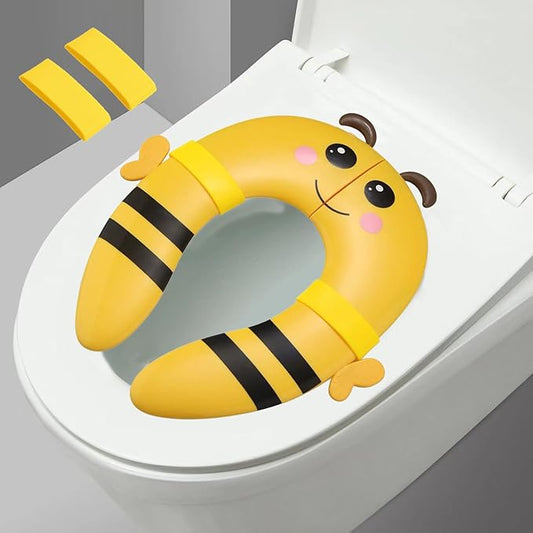 PandaEar Toilet Seat Cover | Folding Travel Toilet Seat for Children and Potty Training | Portable Silicone Toilet Seat for Toddlers, Boys & Girls with Non-Slip Silicone Pads -Bee