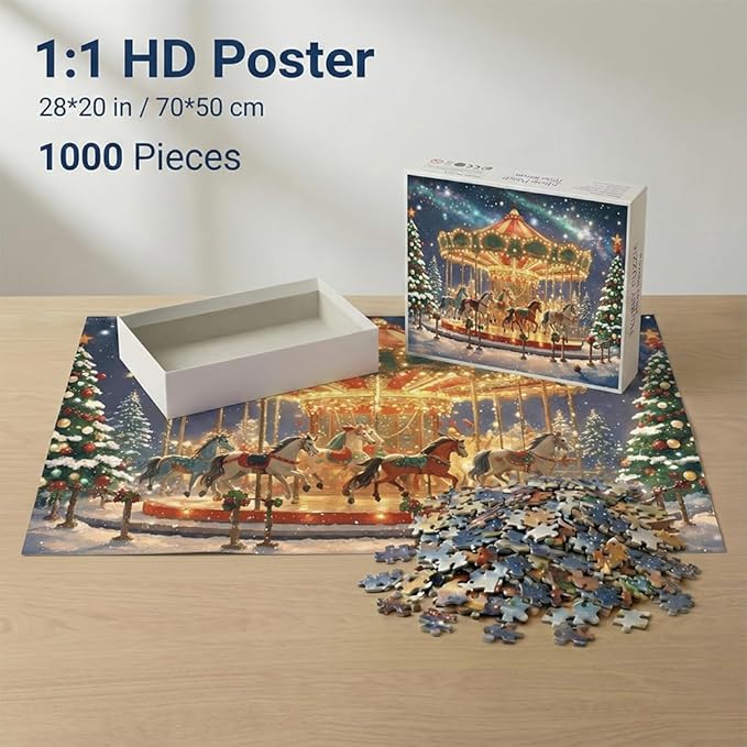 Puzzles for Adults 1000 Pieces - Christmas Winter Carousel Colorful Jigsaw Puzzles, Fun Family Game, Challenging Brain Teaser, 28 x 20 in, Great Gift Idea & Home Decor (Winter Carousel)