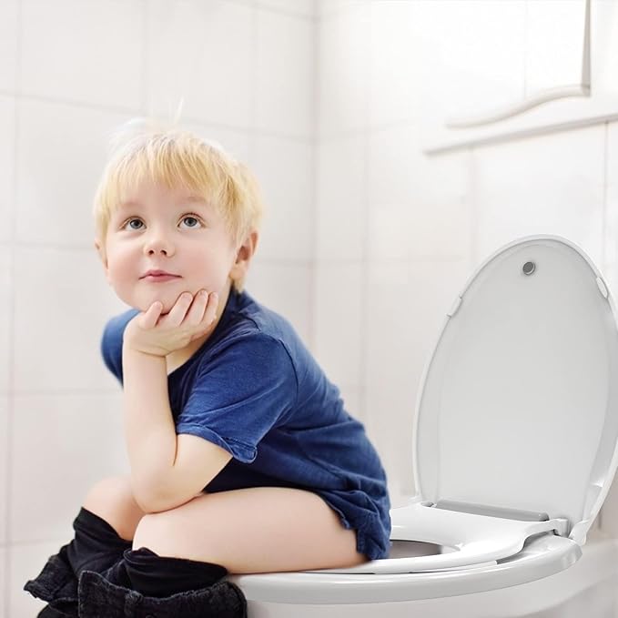 2-Pack Elongated Toilet Seats with Built-In Potty Training, Adult and Child Design with Soft Quiet Close and Non-Slip Features, Magnetic Kids Seat and Cover, White Color for Elongated/Oval Toilets