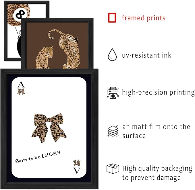 ANERZA 16 PCS Framed Leopard Wall Art Decor, Cheetah Wall Prints for Bedroom, Preppy Gallery Wall Frame Set, Trendy Posters for Living Room Aesthetic, Funky Collage Kit, Dorm Artwork