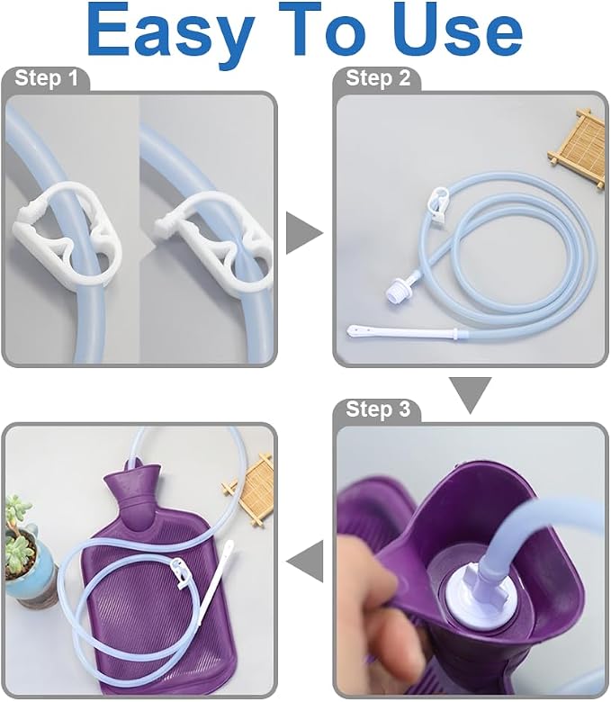 Enema Bag Kit for Women & Men, Colon Cleanse Enema Bag 2L with 4 Tips & Flow Control Clamp, 5ft Hose, Hook, Storage Bag