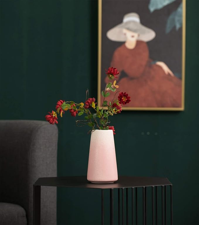 Simple Boho Ceramic Flower Vase for Home Decor (Gradient Pink,Small) | 6'' Modern Cute Vase for Flower Plant Pampas Grass, Fit for Table Shelf Centerpieces, Living Room Bedroom Wedding Gift