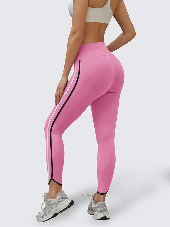 Aoysky Womens Buttery Soft Workout Leggings 25" Side Stripes High Waisted Full Length Yoga Leggings