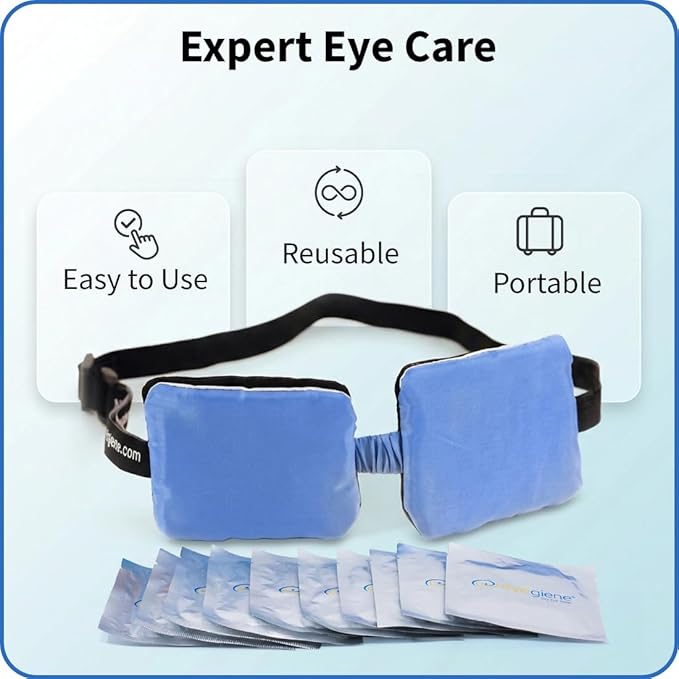 EyeGiene Insta-Warmth System Eye Mask with 10 Pairs of Warming Wafers, Heated Dry Eye Mask, Multi-Use Heat Treatment for Dryness, Fatigue, Styes, Blepharitis, Medical Device, Travel Accessories