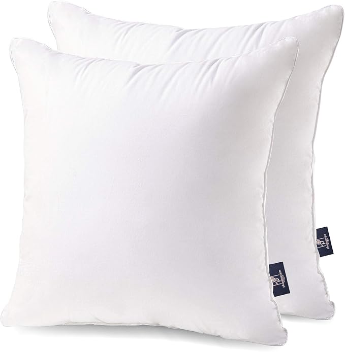Phantoscope Throw Pillow Insert with 100% Cotton Cover, 20x20 Inch, 2 Pack | Soft Supportive Throw Pillows for Couch Bed, Hypoallergenic Breathable Pillows Inerts, Square Decorative Cushion Sham Stuffer
