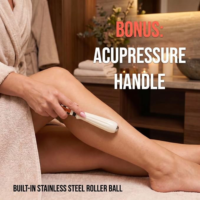 Lymphatic Drainage Massage Tool & Body Massage Paddle with Stainless Steel Acupressure Roller Ball, Gua Sha Body Scraping Tool for Muscle Recovery & Fascia Release