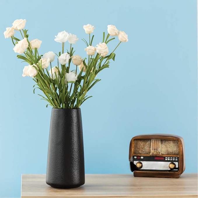 Simple Boho Ceramic Flower Vase for Home Decor (Matte Black,Big) | 8'' Modern Vase for Flower Plant Pampas Grass, Fit for Table Shelf Centerpieces, Living Room Kitchen Bedroom Wedding Gift